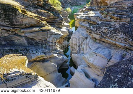 Tas Yaran Valley In Usak Turkey. Natural Rock Formations Created By The Flowing Water