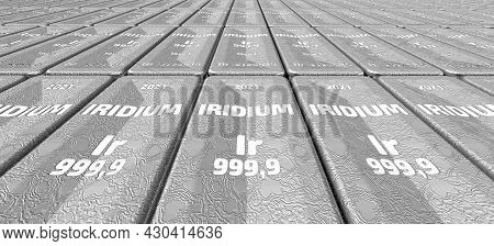Iridium. Ingots Of The Highest Standard. There Are Many Ingots Of 999.9 Fine Iridium Bars. 3d Illust