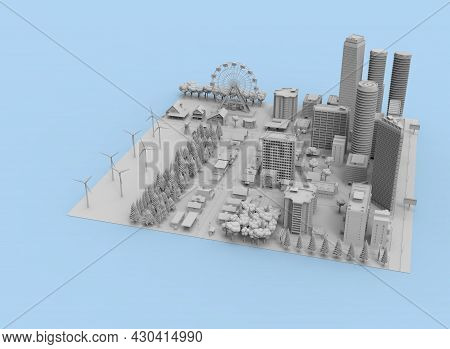 Black And White City On Bloe Background 3d-rendering