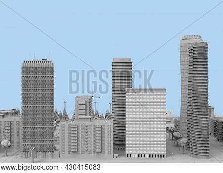 Black And White City On Bloe Background 3d-rendering