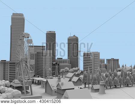 Black And White City On Bloe Background 3d-rendering