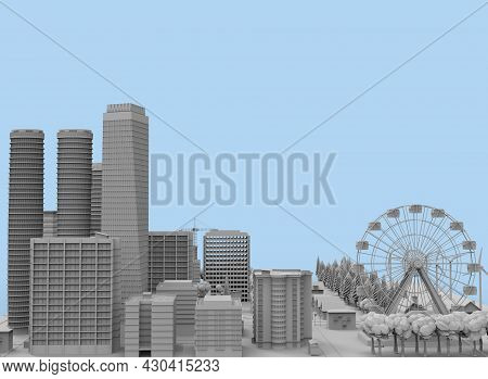 Black And White City On Bloe Background 3d-rendering
