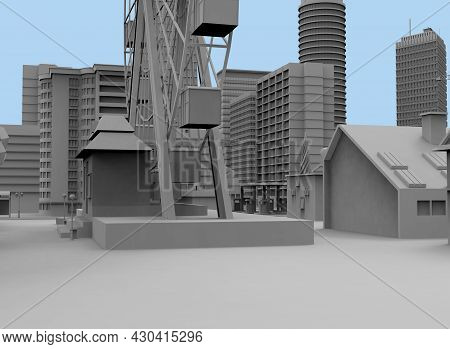 Black And White City On Bloe Background 3d-rendering