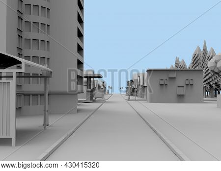 Black And White City On Bloe Background 3d-rendering