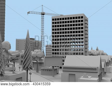 Black And White City On Bloe Background 3d-rendering