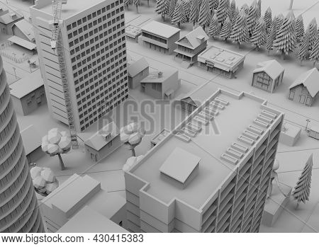 Black And White City On Bloe Background 3d-rendering
