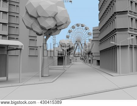 Black And White City On Bloe Background 3d-rendering