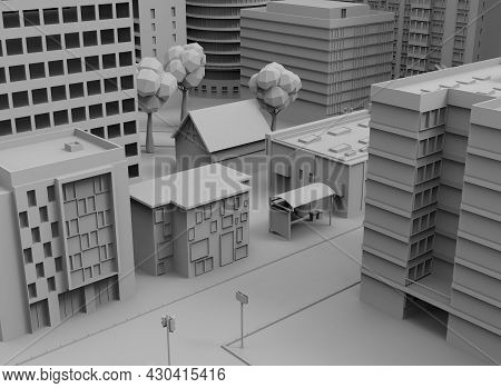 Black And White City On Bloe Background 3d-rendering