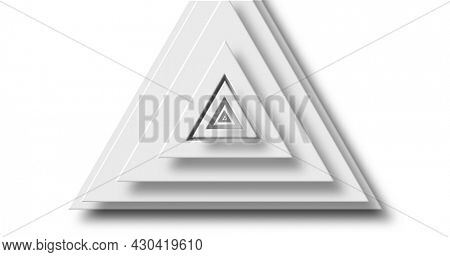 Image of grey triangle layers pulsating on white background. pattern, colour and movement concept digitally generated image.