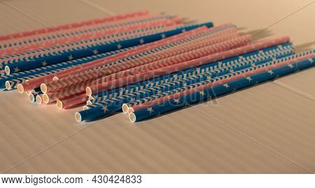 Color Straws For Gender Reveal Party, Birth Child Baby Shower Concept Boy Or Girl. Pink And Blue