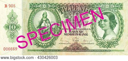 A Historic 10 Hungarian Pengo Banknote (1936) Obverse Specimen