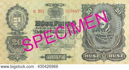 Single Historic 20 Hungarian Pengo Banknote (1930) Obverse Specimen