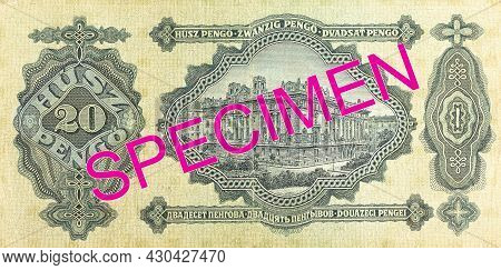 Single Historic 20 Hungarian Pengoe Banknote (1930) Reverse Specimen
