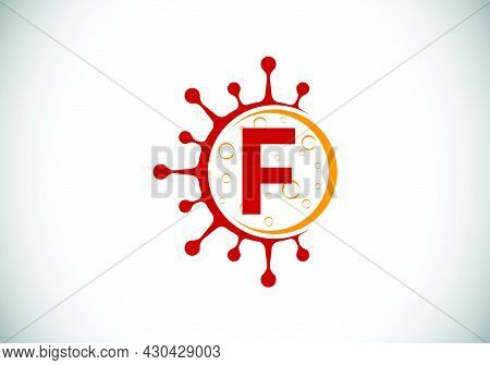 Initial F Monogram Alphabet With Coronavirus Cells. Lab Logo Sign Symbol Design Vector Illustration.