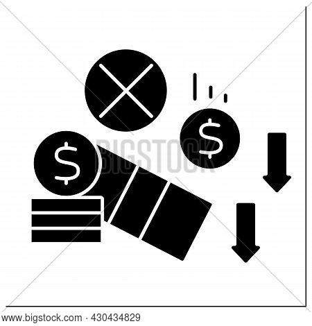 Investment Glyph Icon. Money Loses. Unprofitable Investment. Poverty Concept. Filled Flat Sign. Isol