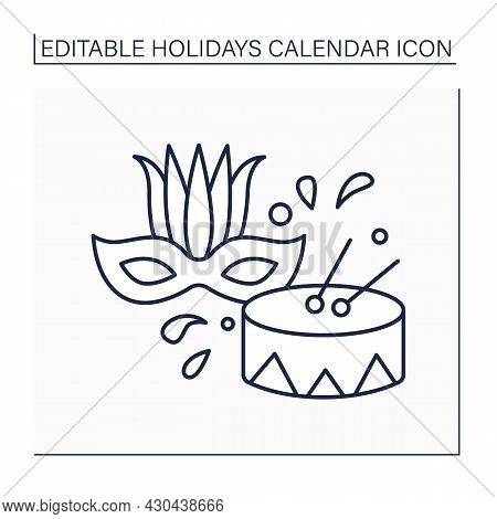 Carnival And Mardis Gras Line Icon. Saturday Before Ash Wednesday.two-week Festival Before Lent. Car