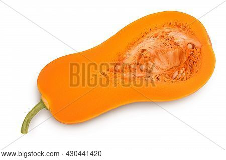 Butternut Squash Half Isolated On White Background With Clipping Path And Full Depth Of Field. Top V