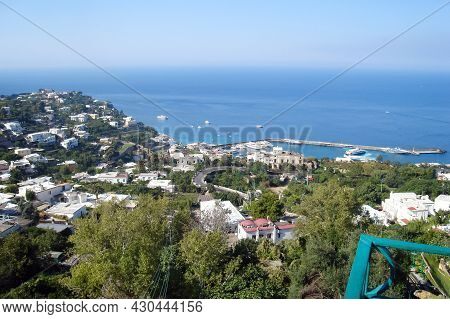 The Beach By The Sea On The Island Of Capri, Italy. Resort Island.