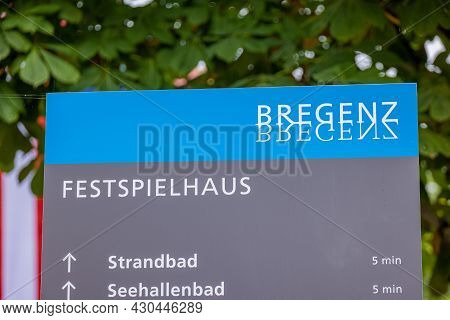 Directional Signs To The Bregenz Performing Arts Festival On Lake Constance - Bregenz, Austria - Jul
