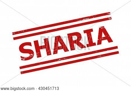 Red Sharia Seal Stamp. Sharia Seal Stamp With Parallel Double Line Elements. Rough Sharia Watermark 