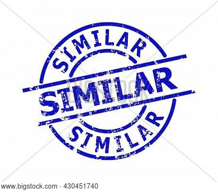Blue Similar Round Seal Stamp. Similar Title Is Inside Round Shape. Rough Similar Seal In Blue Color