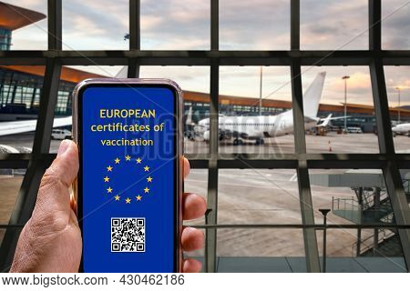 Eu Digital Covid Vaccination Certificate On Moble Phone.