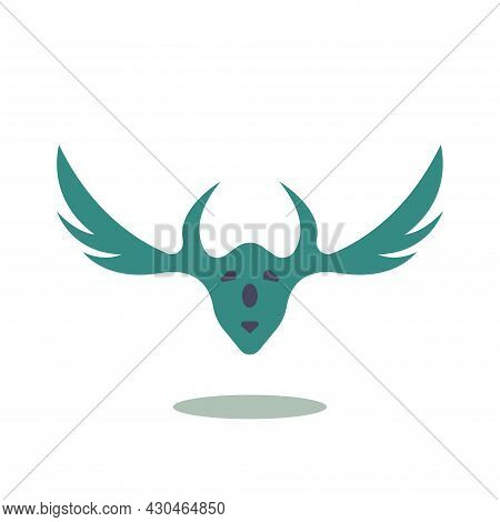 Clamped Green Winged And Horned Head, Great For Hellowen Icons And Logos, Nocturnal Animals, Mutant 