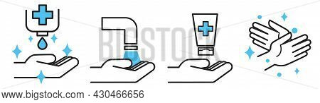 Hand Sanitizers And Water With Soap, Wash Palm
