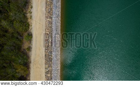Aerial Drone View Of Dam Full Of Water In The Forest. Prodromos Troodos Mountains Cyprus