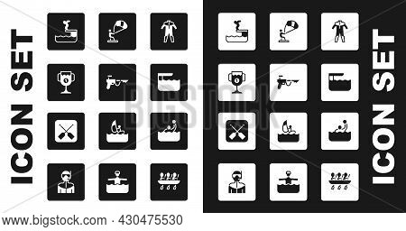 Set Wetsuit For Scuba Diving, Fishing Harpoon, Award Cup, Swimmer Into Pool, Diving Board Springboar