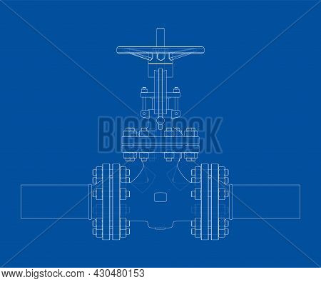 Industrial Valve. Vector Rendering Of 3d. Wire-frame Style. The Layers Of Visible And Invisible Line