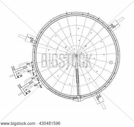 Large Oil Tank With Floating Roof. Vector Rendering Of 3d. Wire-frame Style. The Layers Of Visible A