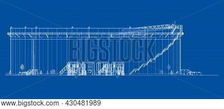 Large Oil Tank With Floating Roof. Vector Rendering Of 3d. Wire-frame Style. The Layers Of Visible A
