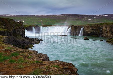 Godafoss Waterfall In Iceland, One Of The Most Famous Icelandic Waterfalls.