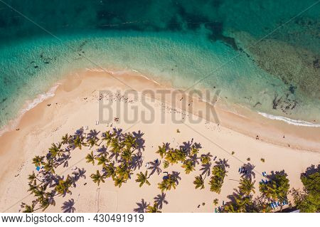 Beautiful Caribbean Beach In Dominican Republic. Aerial Abstract View Of Tropical Idyllic Summer Lan