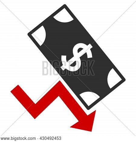 Dollar Down Trend Icon With Flat Style. Isolated Vector Dollar Down Trend Icon Image On A White Back