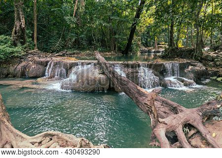 Forest And Waterfall At Ton Nga Chang Waterfall, Erawan, Songkhla, Thailand. Tourustic Attraction An
