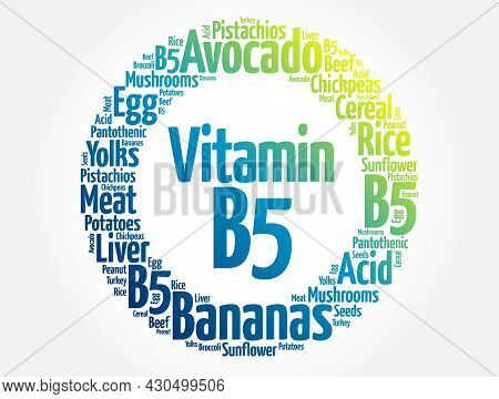 Vitamin B5 Word Cloud Collage, Health Concept Background