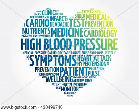 High Blood Pressure (hbp) Heart Word Cloud, Health Concept Background