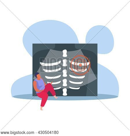 Orthopedics Clinic Flat Composition With Character Of Patient With Bones Radiogram And Spot Point Ve