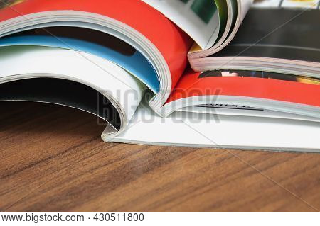 Stack Of Many Magazines Close Up Background