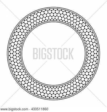 Circle Frame With Graphene Pattern. Border, Framed With Circles, With A Seamless Schematic Molecular