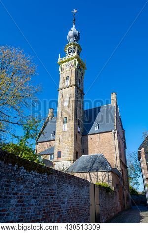 City View On Old Medieval Houses In Small Historical Town Veere In Netherlands, Province Zeeland