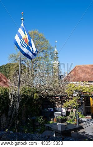 City View On Old Medieval Houses In Small Historical Town Veere In Netherlands, Province Zeeland