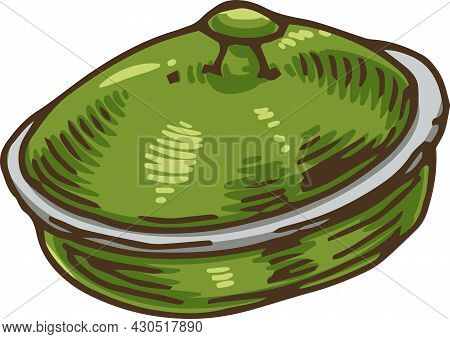 Green Oval Wide French Oven. Vector Illustration Isolated On White Background