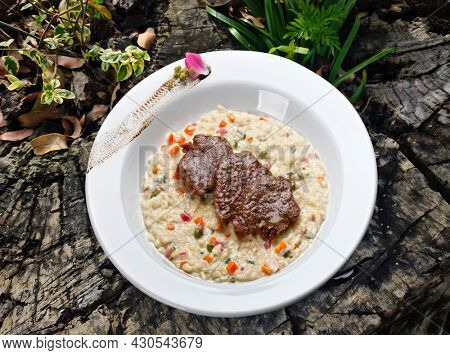 Risotto with filet mignon steaks