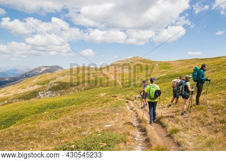 Monte Terminillo, Italy - August 21, 2021: View Of Pathway On Circular Tour Of The Crests Of Mount T