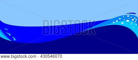 An Abstract Blue Shades Wave Abstract Background With Foam And Water Droplets.
