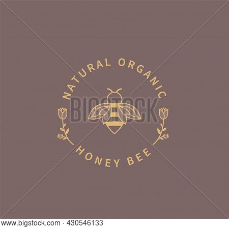 Honey Bee Logo. Natural And Organic Ingredient For Food, Cosmetology. Template Design In Minimal Sty