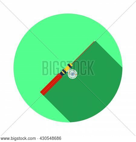 Icon Of Fishing Winter Tackle. Flat Circle Stencil Design With Long Shadow. Vector Illustration.